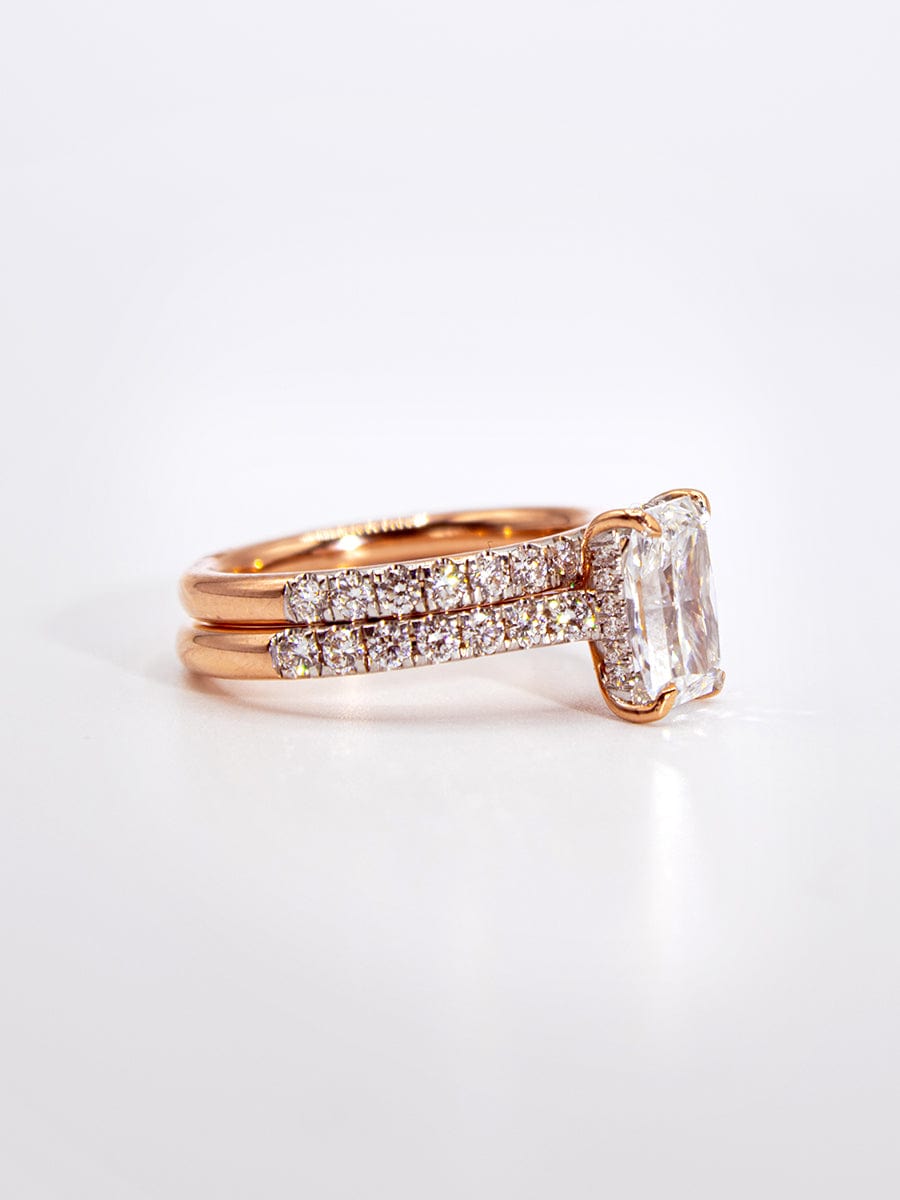 Capri 3.05ctw Lab diamond wedding set with 2.01ct Radiant IGI VS1/E 14kr