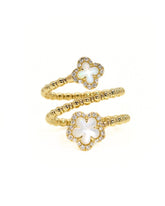 Capri Diamond Ring 1/5ctw diamond pearl clover yellow gold flex ring 14K