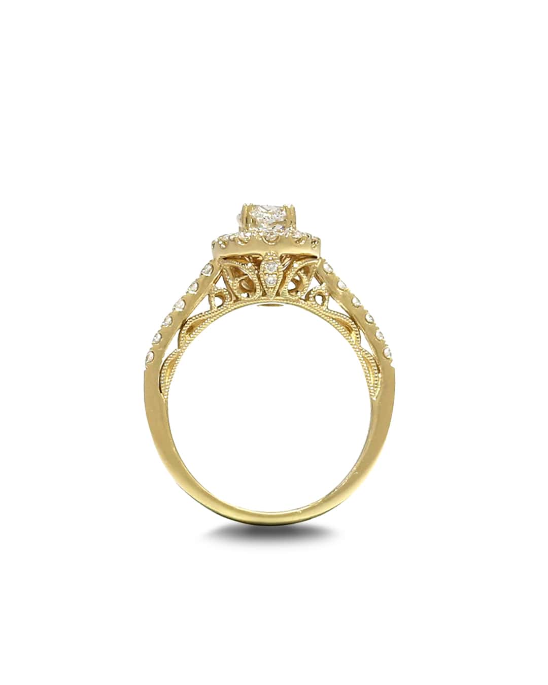 Capri Engagement Ring 1.52ctw oval halo diamond yellow gold ring 18K