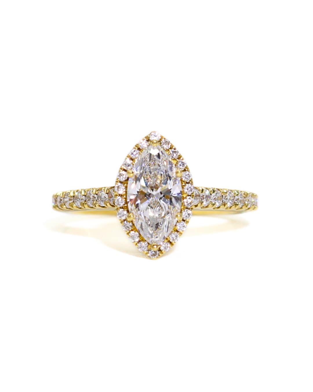 Capri Engagement Ring 1.54ctw lab and diamond marquise halo ring in 18ky