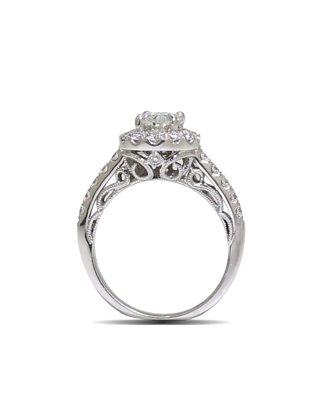Capri Engagement Ring 1.76ctw oval halo diamond white old ring 18K