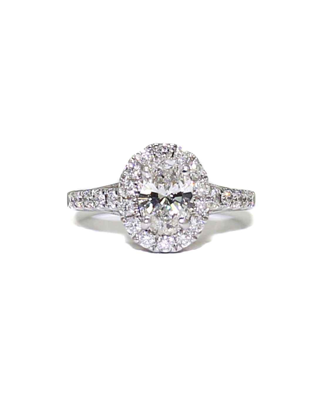 Capri Engagement Ring 1.76ctw oval halo diamond white old ring 18K