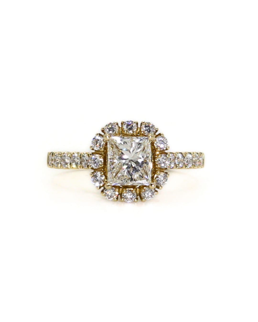 Capri Engagement Ring 1.79ctw natural diamond princess cut halo ring in 14ky