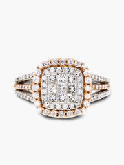 Capri Engagement Ring 10K Two-Tone Triple Shank Invisible Set Halo Diamond Ring 1.00 ctw