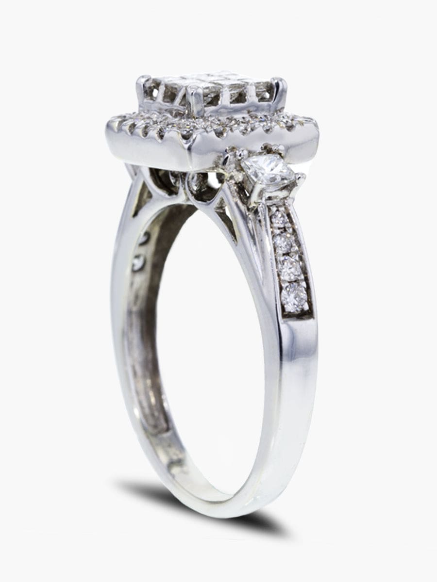 Capri Engagement Ring 14K White Gold Invisible Set Center Halo Diamond Ring 3/4 ctw