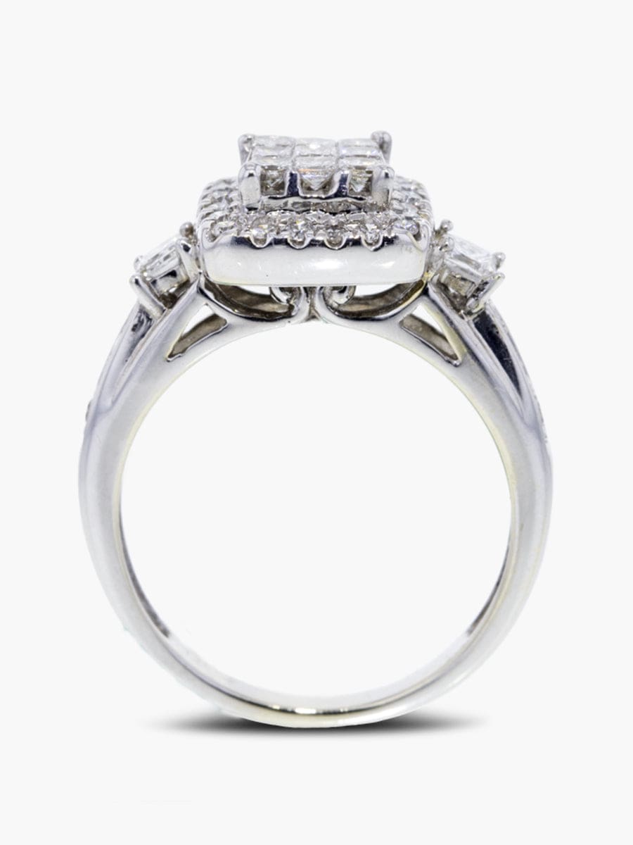 Capri Engagement Ring 14K White Gold Invisible Set Center Halo Diamond Ring 3/4 ctw
