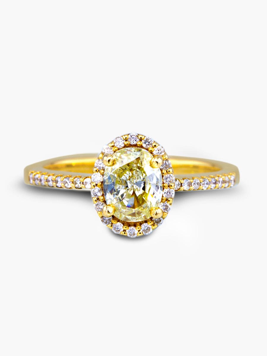Capri Engagement Ring 14K Yellow Gold Oval Center Halo Diamond Ring 1.00 ctw