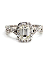 Capri Engagement Ring 2.13 ctw Emerald halo twisted band ring 18K