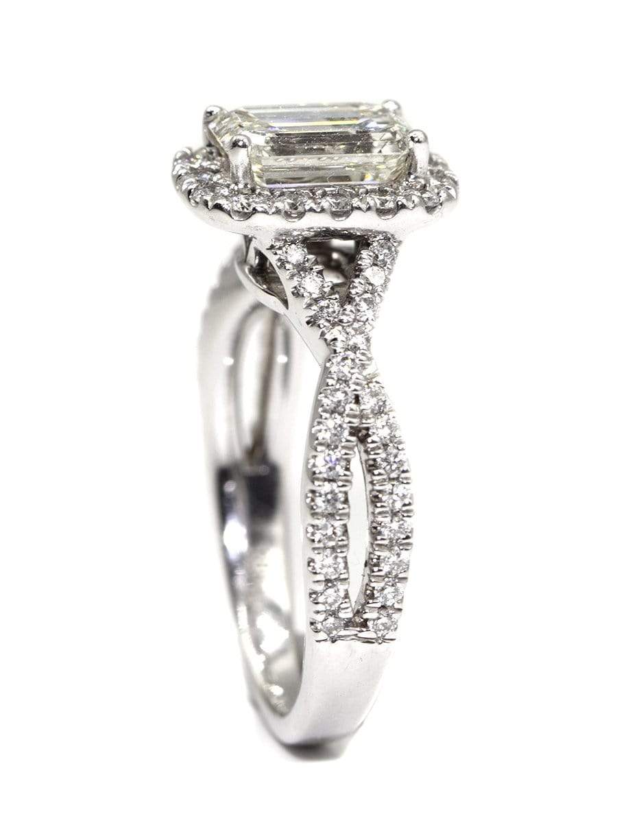 Capri Engagement Ring 2.13 ctw Emerald halo twisted band ring 18K