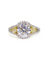 Capri Engagement Ring 3.59ctw round lab in yellow and white diamond ring 18kw
