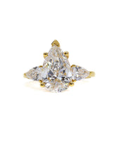 Capri Engagement Ring 4.32ctw lab diamonds three pear ring in yellow gold 14K