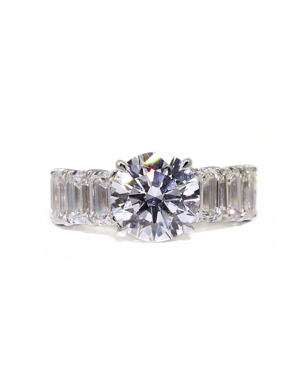 Capri Engagement Ring 7.47ctw lab round and emerald cut ring in 14kw