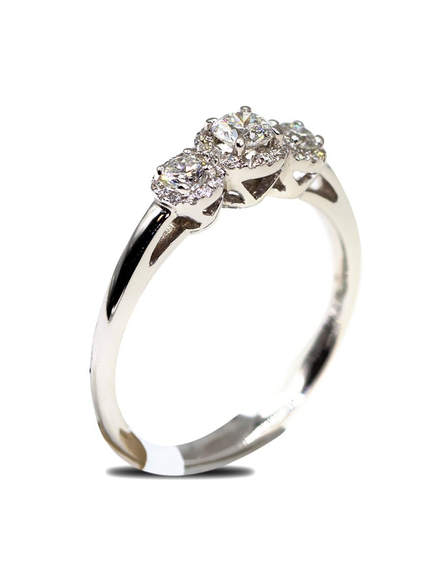 Capri Engagement Ring Forevermark Diamond Three Stone Ring in 18K White Gold
