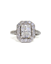 Capri Engagement Ring Lab 2.66ct radiant and 1.50ct natural diamonds halo ring in platinum