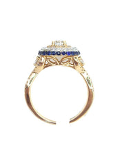 Capri Engagement Ring Round Center Cushion Halo Diamond & Sapphire Bridal Ring 14KR