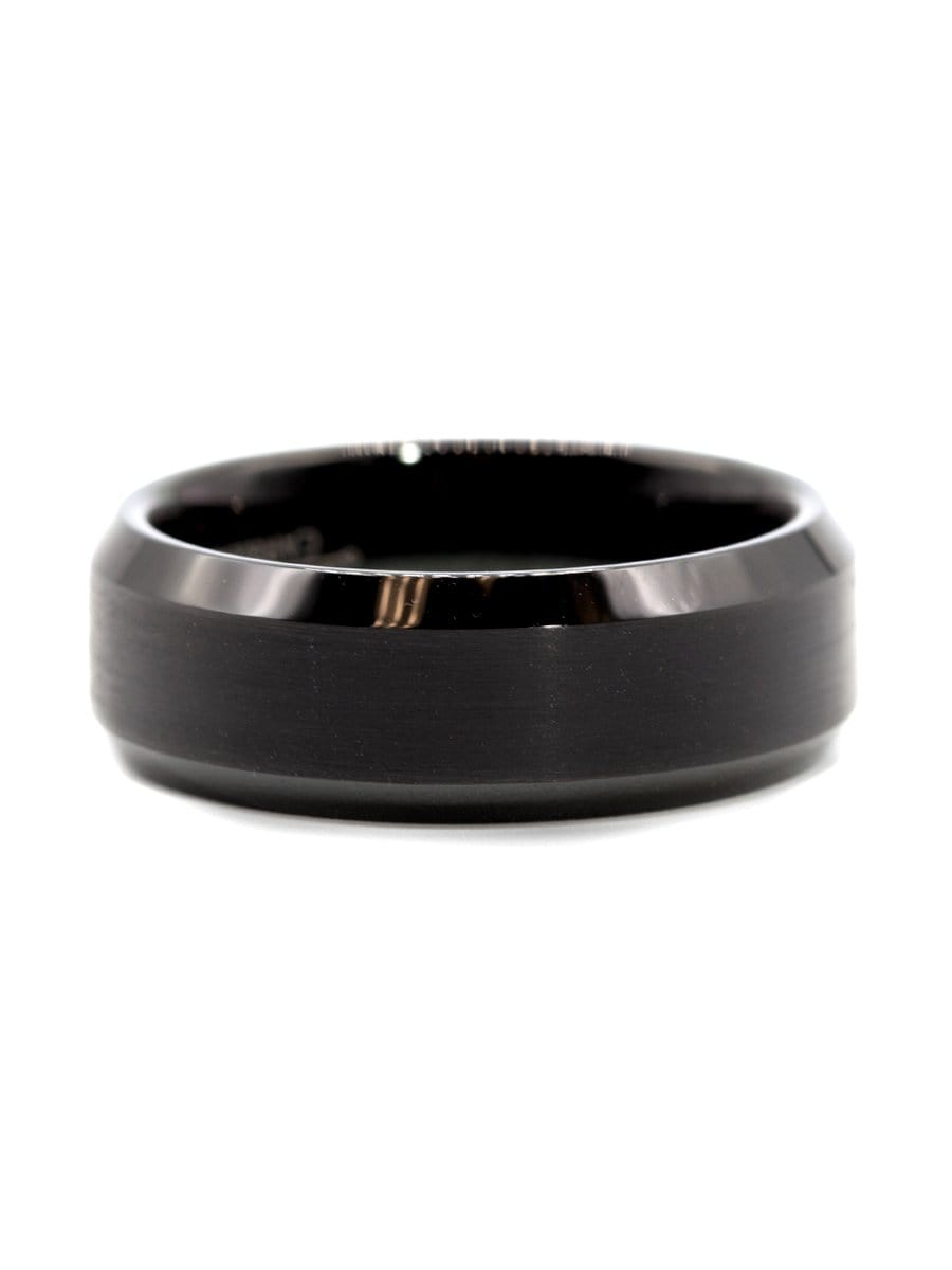 Capri Mens Band Black brushed with polished beveled comfort fit tungsten carbide band