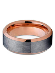 Capri Mens Band Gray brushed finish with rose color inlay comfort fit tungsten carbide band