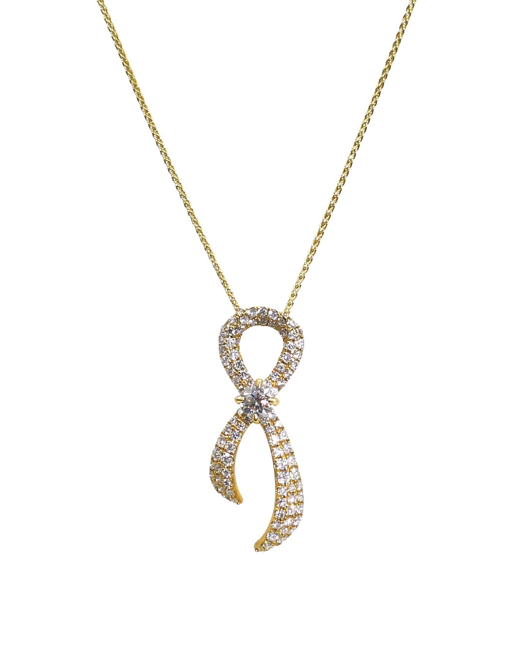 Capri Pendant 0.61ctw diamond and yellow gold ribbon pendant with chain 18K