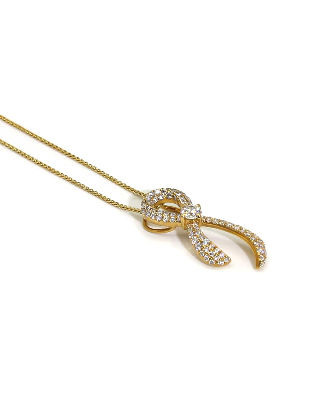 Capri Pendant 0.61ctw diamond and yellow gold ribbon pendant with chain 18K