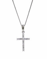 Capri Pendant 18k diamond baguette white gold cross with chain 14k chain