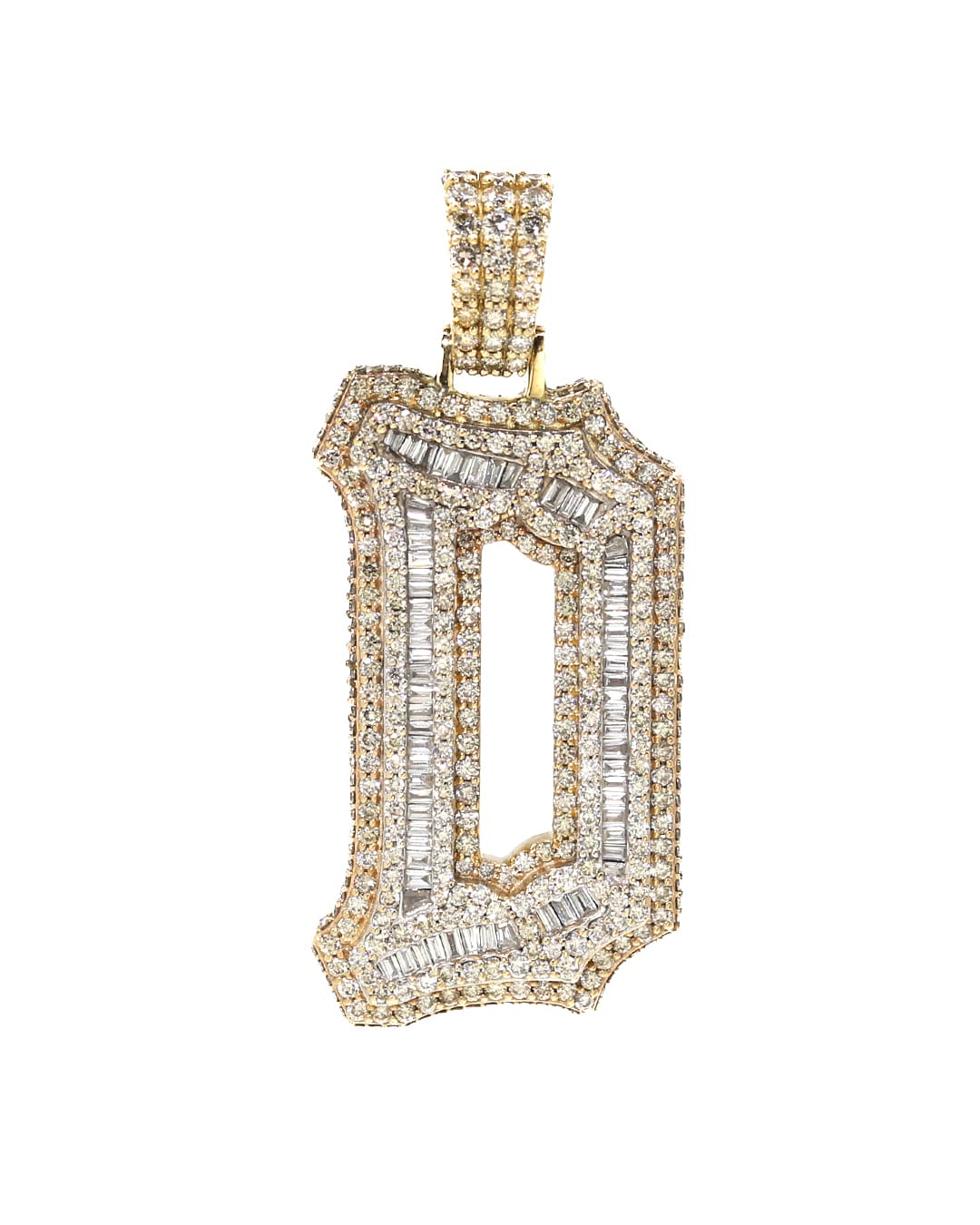 Capri Pendant 3.75ctw Diamond Baguette initial "D" yellow gold pendant 10K