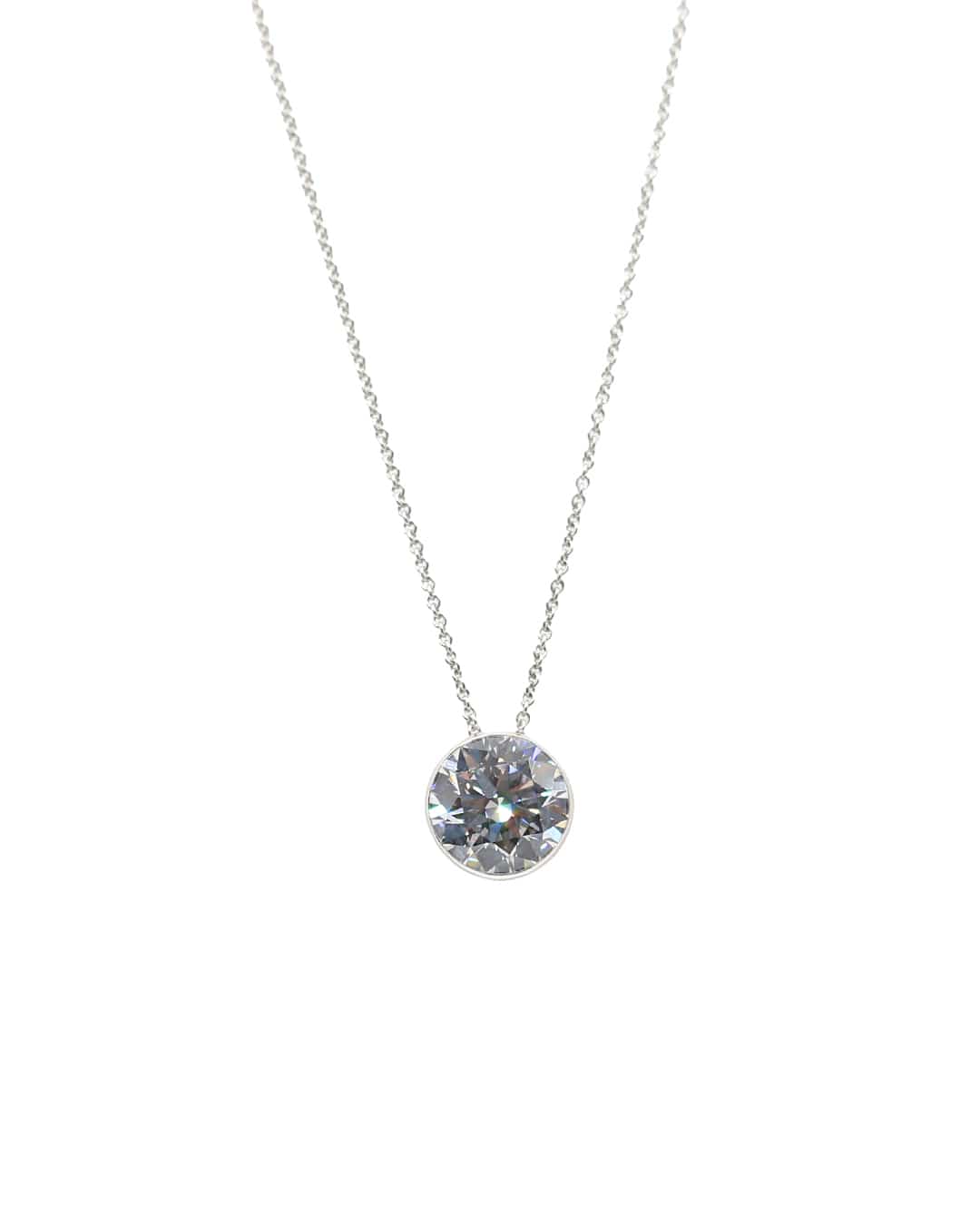 Capri Pendant 3ct round lab dew drop white gold pendant with chain in 14K
