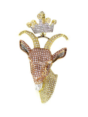 Capri Pendant Billy Goat Head Diamond Pendant w/ Crown Bail in Tri-Color Gold 10K