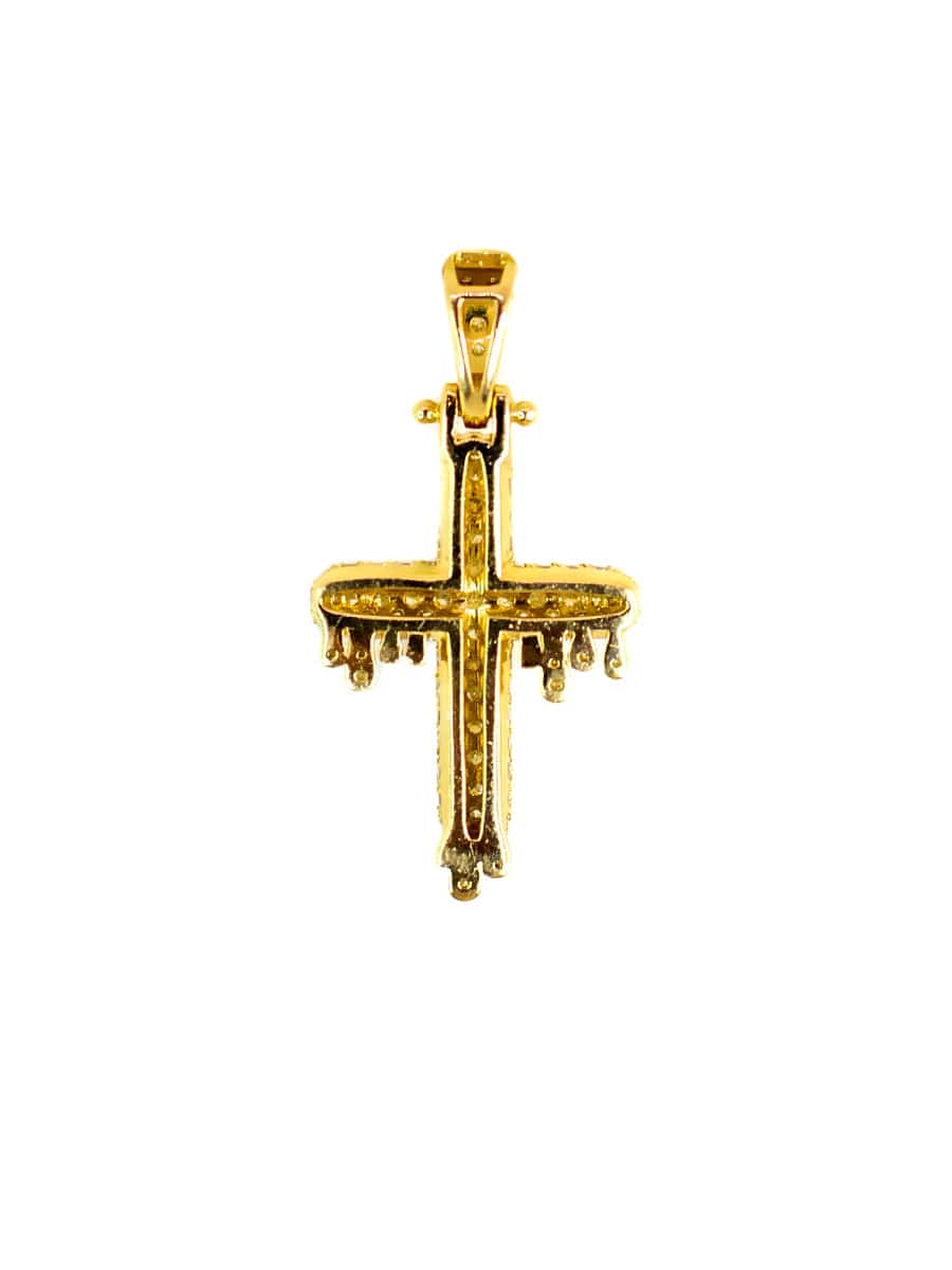Capri Pendant Small Drip Diamond Cross Pendant in Yellow Gold 14K