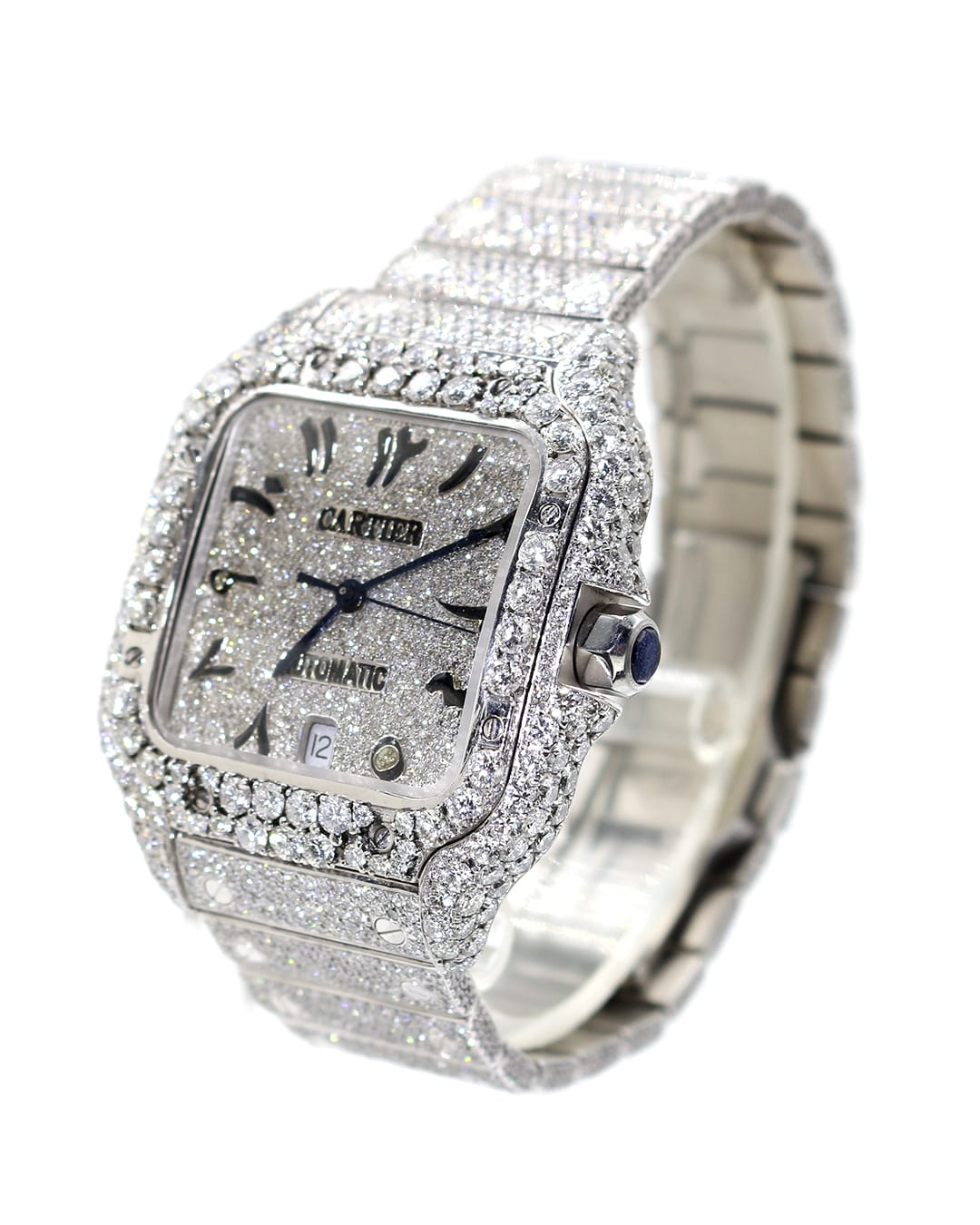 Capri Watches Custom Cartier Santos 40mm with diamonds and arabic markers watch