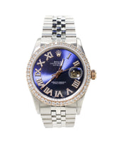 Capri Watches Custom Rolex Datejust 36mm blue roman diamond markers watch