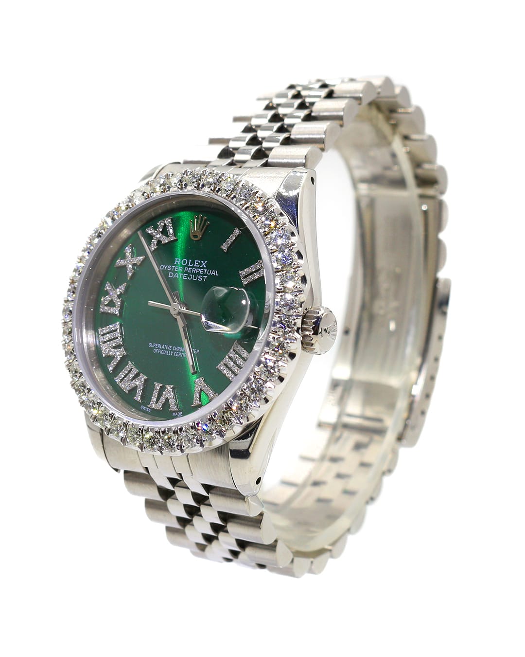 Capri Watches Custom Rolex Datejust 36mm green roman diamond markers watch