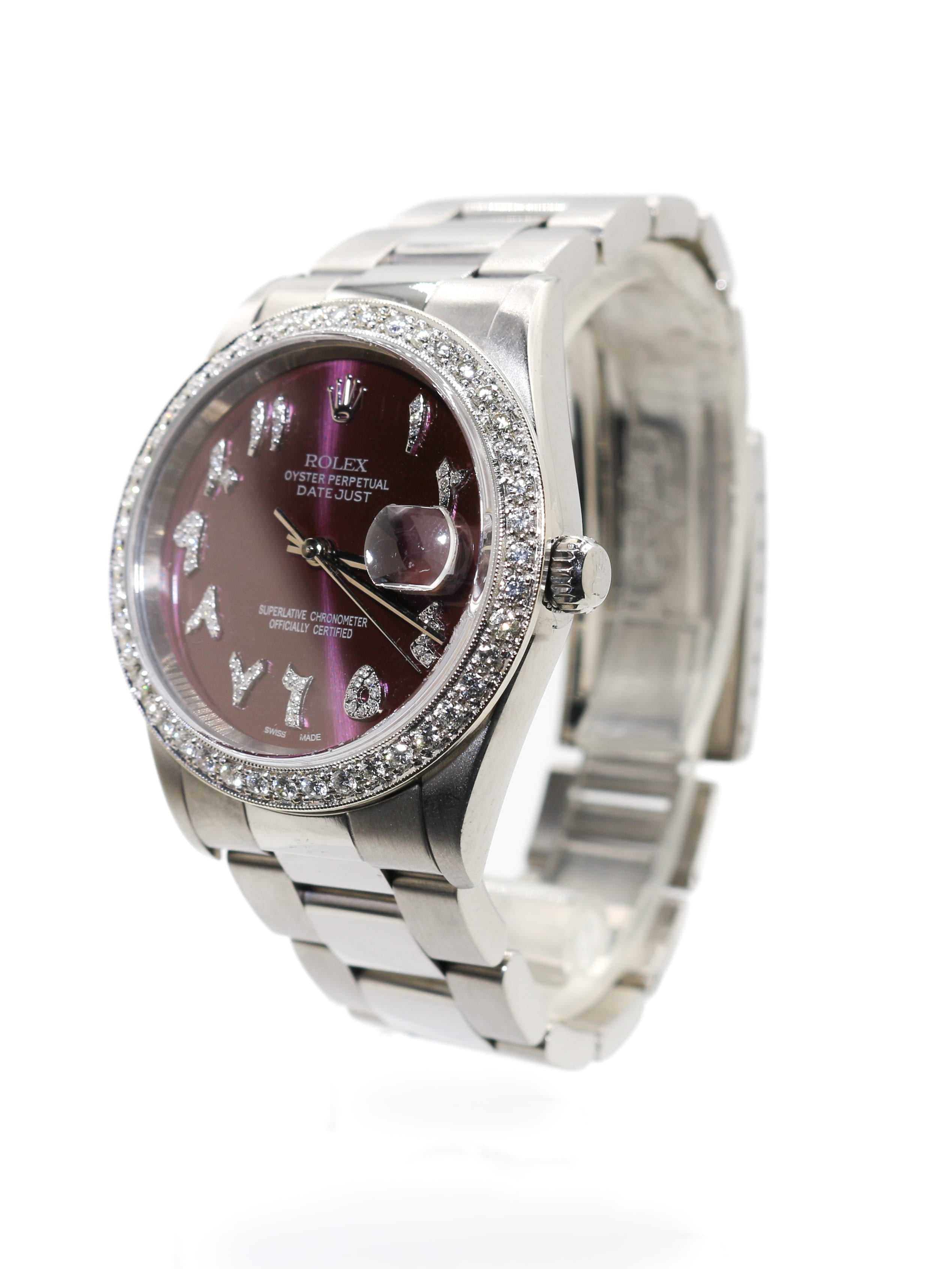 Capri Watches Custom Rolex Datejust 36mm purple arabic diamond markers watch