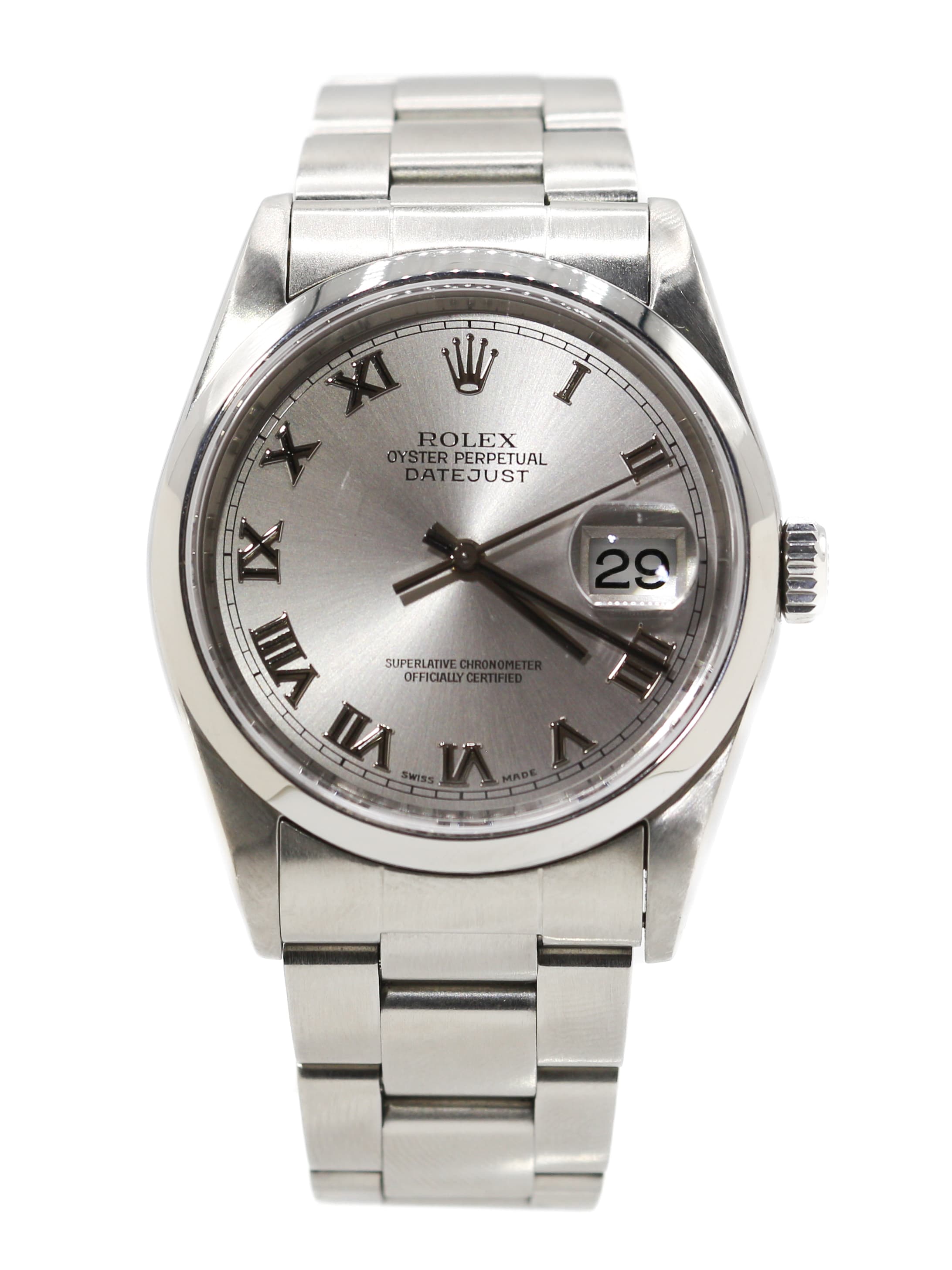 Capri Watches Rolex Datejust 36mm silver roman dial watch