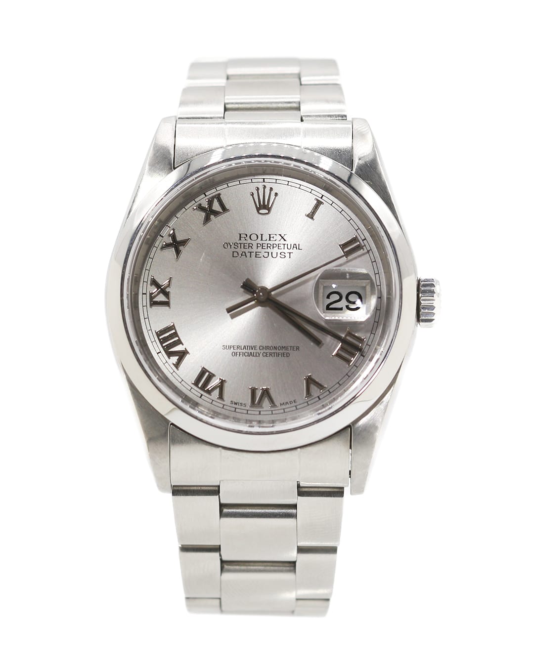 Capri Watches Rolex Datejust 36mm silver roman dial watch