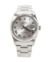 Capri Watches Rolex Datejust 36mm silver roman dial watch