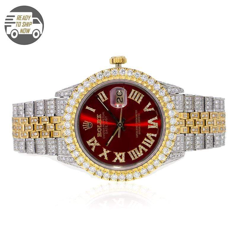Capri Custom Watch Custom 10ctw Diamond Rolex DateJust 36MM Royal Red Face Watch