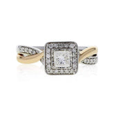 Capri Engagement Ring 0.50ctw Princess Cut Diamond Halo Two Tone Ring 14K
