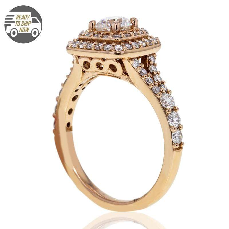 Capri Engagement Ring 1.50ctw Diamond Double Halo Rose Gold Ring 14K