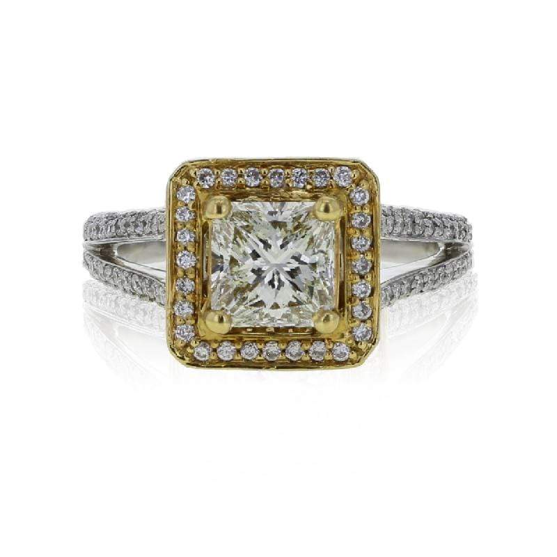 Capri Engagement Ring 2.78ctw Diamond Princess Cut Halo Bridal Ring 18K