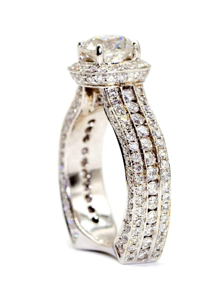 Capri Engagement Ring 4ctw round halo euro shank channel set diamond ring 14K