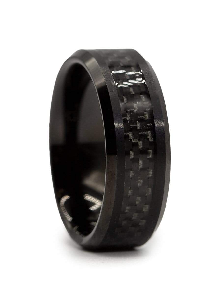 Capri Mens Band Black checkered beveled comfort fit tungsten carbide band
