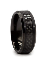 Capri Mens Band Black checkered beveled comfort fit tungsten carbide band
