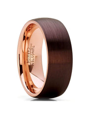 Capri Mens Band Brown matte finish with rose color inlay comfort fit tungsten carbide band