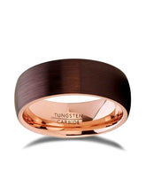 Capri Mens Band Brown matte finish with rose color inlay comfort fit tungsten carbide band