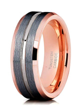 Capri Mens Band Gray brushed with rose color inlay comfort fit tungsten carbide band