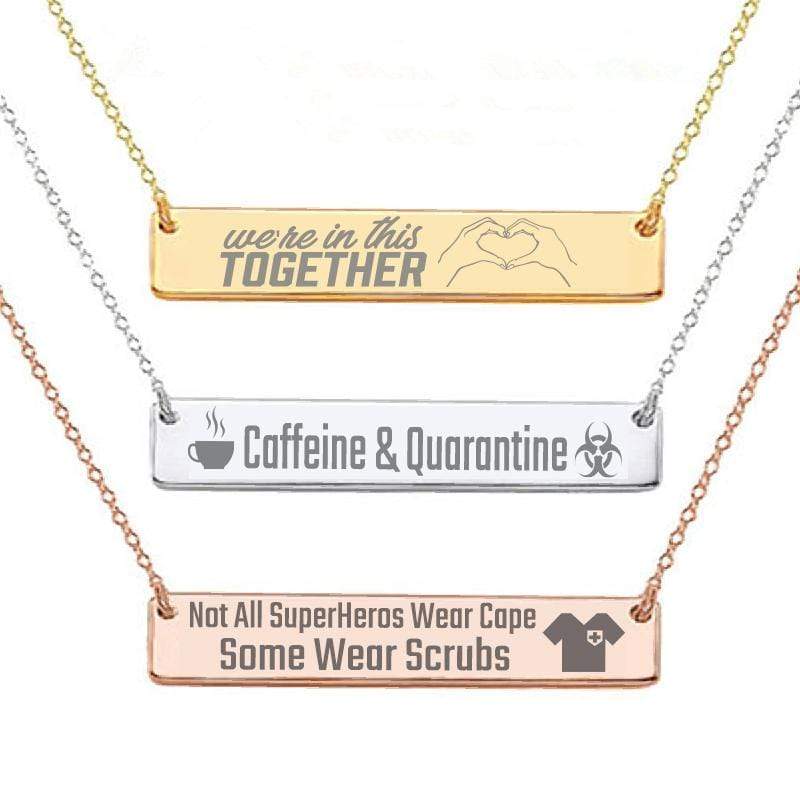 Capri Necklace White Custom Laser Engraved Message on Stainless Steel Plated Bar Necklace
