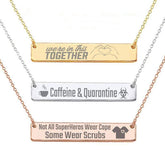 Capri Necklace White Custom Laser Engraved Message on Stainless Steel Plated Bar Necklace