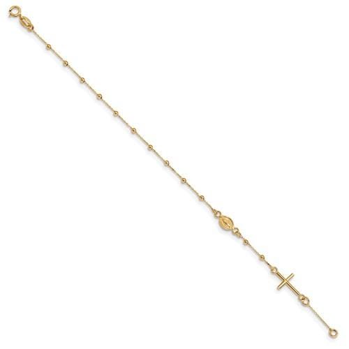 Capri_Q Bracelet Cross Rosary Gold Polished 7.5in Bracelet 14K