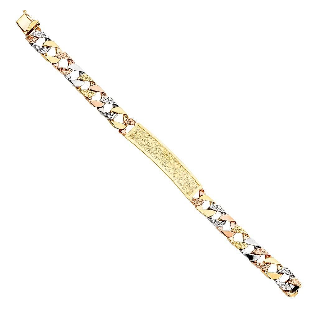 Capri_Q Mens Bracelet Nugget Cuban Tri Color ID Bracelet 8.5" 14K