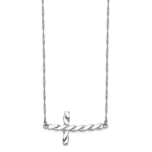 Capri_Q Necklace White Gold Polished Twisted Sideways Cross 17 Inch Necklace 14K